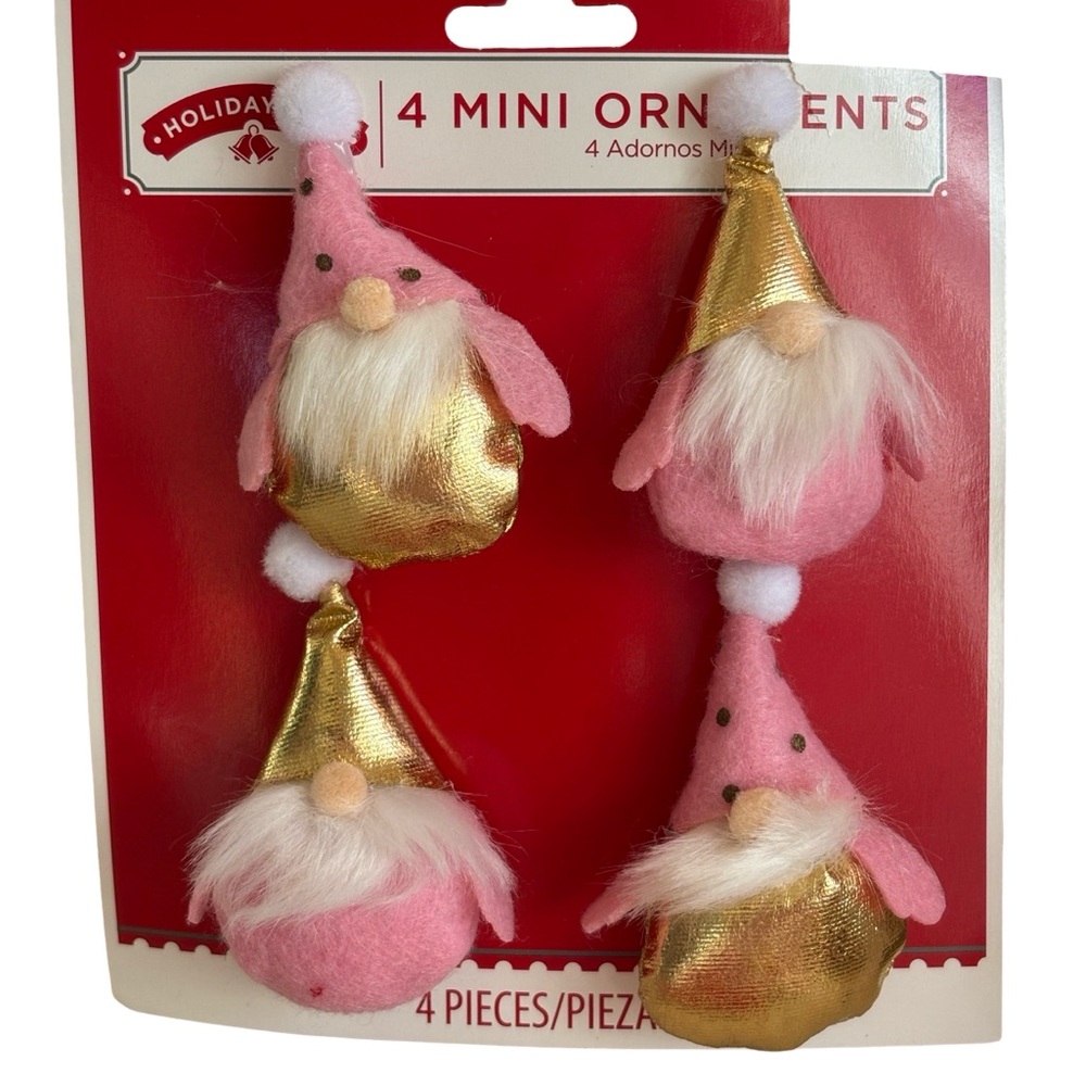 Holiday Time Pink and Gold 16 Mini Gnome Ornaments‎